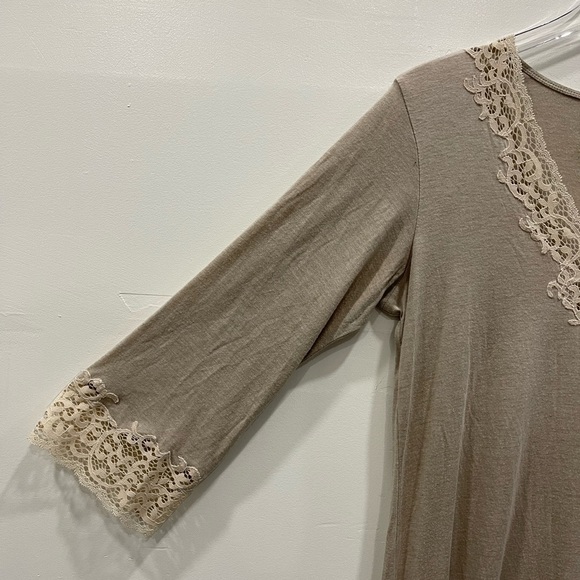 Natori Lace Trim V-Neck Shirt Sleep Dress Small Longline Sleepwear Night Gown - Picture 5 of 6